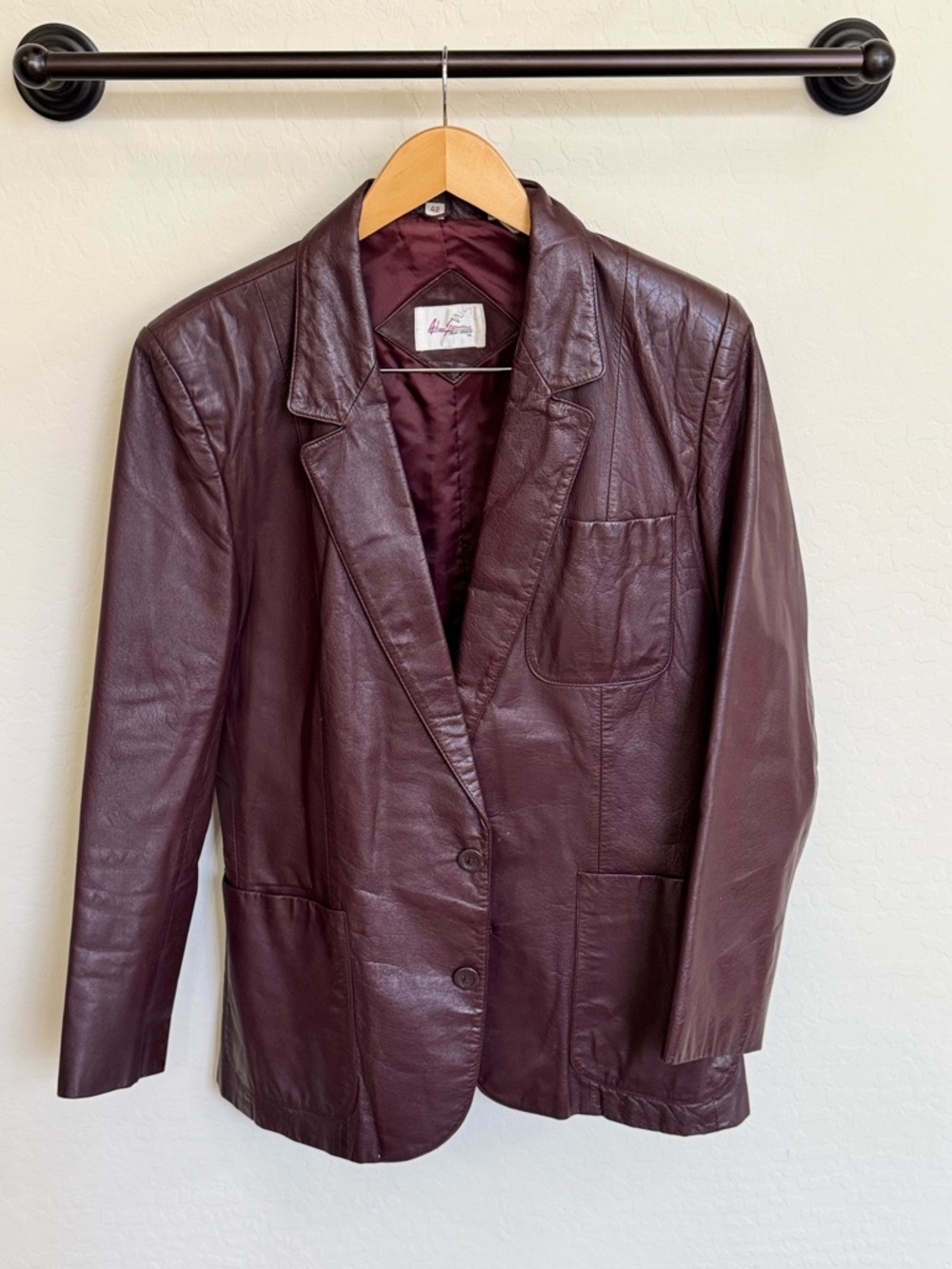 VINTAGE 80’s-90’s Adam Spencer Men's Rich Burgundy Leather Blazer Jacket Size 42
